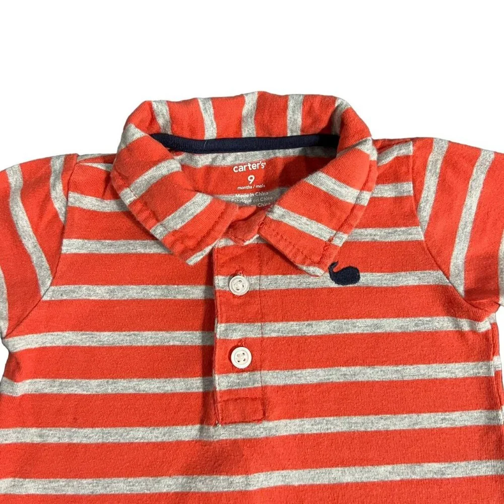 Carter's 9m Coral & Grey Striped Polo Romper